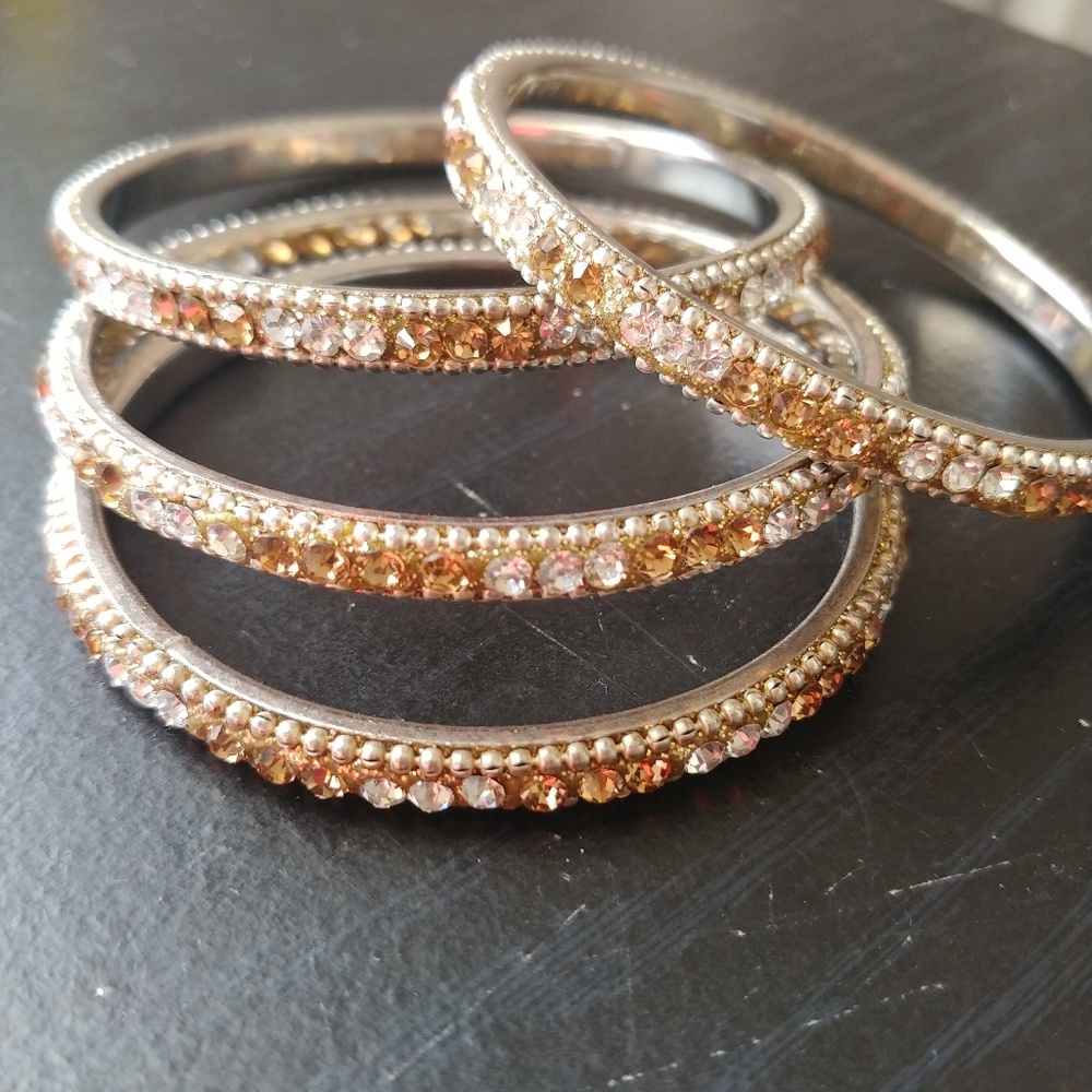 NWOT Gold Silver rehinstones Designed Bangles